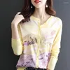 Women's Knits Knitted Cardigan Women's Chiffon Splicing Sweater Spring 2023 And Autumn Loose Printed Top