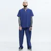 Мужские футболки Sets Summer Men 8xl 9xl рубашка льняная коротка с серой серой крупный повседневный V-образный костюм с двумя частями