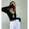 T-shirts pour femmes blancs sexy crop top noir court v cou twist twollow-out niche mode 2023 clavicule coréenne