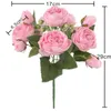 Decorative Flowers 30cm Rose Pink Silk Peony Artificial Bouquet 5 Big Head 4 Bud Fake Flower DIY Home Garden Wedding Decoration Indoor