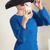 Casual Dresses Women's Dress Long Sleeves Autumn 2023 Round Neck Solid Color Lace-Up Waist Stretch Miyake Pleated Knee Length