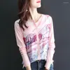 Women's Knits Knitted Cardigan Women's Chiffon Splicing Sweater Spring 2023 And Autumn Loose Printed Top