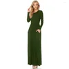 Casual Dresses Women's Maxi Dress Summer Solid Adies Long Sleeve Pocket Floor Length Fashion O Neck Female Skirts Street Wear