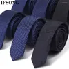 Bow Ties High Quality 2023 Designers Brands Fashion Business 5cm Slim For Men Silk Necktie Office Work With Gift Box Blue