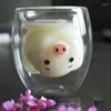 Винные бокалы Подарочная чашка Симпатичная сетка красная свинья двойной антикальдирующий стеклянный боросиликат с двусторонним теплостойким стаканом