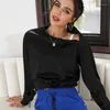 Women's T Shirts Women's Long Sleeve T-shirt Solid Color O-Neck Zipper Drawstring Cropped Tops 2023 Spring Casual Loose Pullover