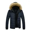 Men's Down ZOGAA Mens Winter Thicken Parkas Warm Windproof Slim-fit Jackets Fur Hooded Overcoats Casual Male Solid Zipper Outerwear