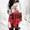 Camisetas de mujer Vestido estampado de Navidad para mujer Jersey de manga larga Tops Sudadera Blusas de gran tamaño gráficas