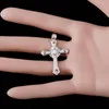 Pendant Necklaces KONGMOON Long Celtic Cross White Fire Opal Silver Plated Jewelry For Women Necklace