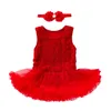 Fille Robes Bébé Filles Robe De Soirée Costume Couleur Unie Col Rond Sans Manches Rose Barboteuse Fleur Bandeau Bulle Tulle Jupe D'été