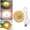 Night Lights 6/7cm Round Wood LED Lamp Base USB Rechargeable Crystal Glass Art Illuminated Ornament Display Stand Holder