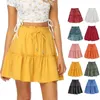 Kjolar sommar solid färg kjol kvinnor hög midja snörning avslappnad strand mode ruffles mini kvinnliga boho bottnar