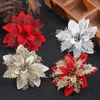 Decorative Flowers Christmas Glitter Artificial Poinsettia Xmas Tree Ornament Party Supplies DIY Accessories Gift Wedding Favors Home Decor