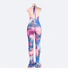 Vêtements de gymnastique 2023 Mode Tie-Dye Papillon Femmes Combinaison Pantalon évasé Sangle Sans Manches Party Club Romper Sexy Dos Nu Combishort Tenue