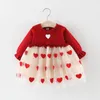 Girl Dresses Toddler Baby Kids Girls Ruched Tulle Patchwork Love Heart Print Clothes Mini Born Party Dress