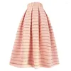 Skirts 2023 Autumn Winter Hepburn Vintage Elegant Women Black Stripes High Waist Pink Long Tweed Skirt Basic OL Office Lady Work Wear