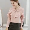 Camicette da donna Camicia in chiffon coreano Donna Camicetta a maniche lunghe Bowknot in puro colore Top Primavera Estate Donna Elegante Camicie da ragazza casual H9080