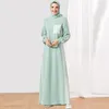 エスニック衣服女性セーターのための中東アバヤドレスプラスサイズの女性のステッチコントラストポケットイスラム教徒とターバン威厳