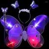 مجموعات الملابس للأطفال الفتيات الجنية Cosplay Costume Set Set Metalliclic Sconesless Tutu Dress LED Butterfly Angel Wing Wand Beadband up 4pcs