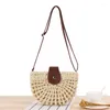 Bolsos de noche Estilo Casual Bolso de hombro hecho a mano Hollow Semi-Circle Crossbody Tejido de paja Mujer Playa