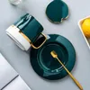 Koppar Saucers High-End Green Coffee Cup Set med matta och lock Sked Milk Ceramic Breakfast Tabellerispar Par Mugg Birthday Present Box