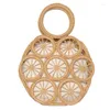 Evening Bags 63HC Basket Bag Fashion Round Clutch With Top-handle Hollow Straw Woven Rattan Tote Po Props Summer Vacation