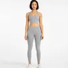 Active Sets 2 Piece Yoga Outfits Summer Cloud Sport Set Women Bare Bra And Cross Waist Leggings Suits Gym Workout Clothing