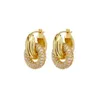 Kolczyki obręcze luksus nowoczesny 18-karatowy złoto plisowane c chape perłowe cyrkony grube okrągły krzyż kwiatowy dwukrotne skręcone kółko kółko biżuteria