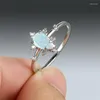 Wedding Rings Pear Cut Stone Engagement Thin Ring Classic Silver Color Blue White Opal Water Drop For Women Fashion Jewelry