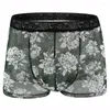 Underpants M-2XL Transparent For Men Sexy Mesh Male Panties See Through Floral Underwear Low-Waist Gay