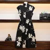 Ethnic Clothing Vintage Chinese Style Black Traditional Women Qipao Dresses Casual Robe 2023 Midi Cheongsam Dress Asian Mujer Vestidos