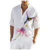 Chemises décontractées pour hommes été automne mode hommes à manches longues Section mince oiseau fleur imprimé col montant plage Style grande taille