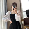 Casual jurken Puff Sleeve jurk Lange Vintage Vrouw Evening Sexy Elegant Party Square Neck Koreaans 2023 Kleding Zwart