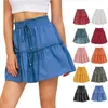 Jupes Été Couleur Unie Jupe Femmes Taille Haute À Lacets Casual Plage Mode Volants Mini Femme Boho Bas