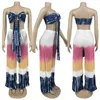 Women's Two Piece Pants Women Set Tie Dye Print Crop Strapless Tops Wide Leg 2 Sets Tracksuit Summer Night Club Street Outfits 2023