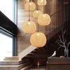 Lampy wiszące 2023 Chińskie okrągłe bambus lampa japońska ceeative restauracja dom drewniany len ręcznie robione jakość wiszące