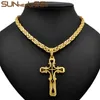 Pendanthalsband Sunnerlees 316L Rostfritt stål Jesus Kristus Cross Halsband Byzantine Link Chain Men Boys Gift SP244