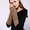 Genouillères 50cm longs gants dames automne hiver laine tricoté couvre-bras chauffe femmes doux sans doigts torsadé mode mitaines