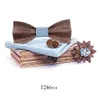 Bow Ties Sitonjwly Manual Wooden Tie Handkerchief Cufflinks Brooches Set Men's Wood Bowtie Suit Wedding Gravata Cravate HommeBow