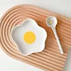 Platos bonitos para huevos de cerámica, Kawaii, para desayuno, pastel, fruta, postre, ensalada, platos decorativos con cuchara, vajilla de cocina, regalo