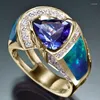 Wedding Rings Aankomst Blue Fire Opal Ring Drak Stone voor vrouwen Betrokkenheid Gold Crystal Luxe sieraden Geschenken Accessoires