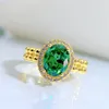 Cluster Rings 2023 S925 Silver Imitation Emerald 2- Ring High Carbon Diamond Small Design estetic