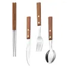 Conjuntos de utensílios de jantar 1 conjunto de talheres de cozinha colher de chá de aço inoxidável Serviço de bife Espresso Spoons Wood Wood