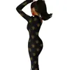 Casual jurken gouden metalen bijen bodycon jurk dier honingbijen print elegante zijsplitsing lange vrouwen mouw schattige straatstijl dresscasual