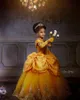 Vestidos de niña de flores con cristales de encaje amarillo Bateau Balll vestido de niña pequeña boda vestidos de desfile de comunión baratos