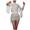 Feestjurken Witte bodycon Tassel Fringe Mini Jurk Club Wear vrouwelijke gewaden emo esthetisch elegant 2023 dames kanten borduurwerk