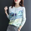 Women's Knits Knitted Cardigan Women's Chiffon Splicing Sweater Spring 2023 And Autumn Loose Printed Top