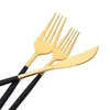 Dinnerware Sets 20Pcs Black Gold Set Stainless Steel Silverware Knife Fork Dessert Spoons Cutlery Flatware Western Kitchen Tableware