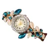 Wristwatches Est Fashion Women Crystal Leaf Shape Bracelet Watches Luxury Rhinestone Wristwatch Gold Quartz GiftWristwatches Bert22