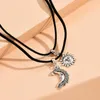 Choker 2023 Simple Vintage Silver Color Moon Sun Pendant Necklace Black Velvet Retro Party Wedding Jewelry